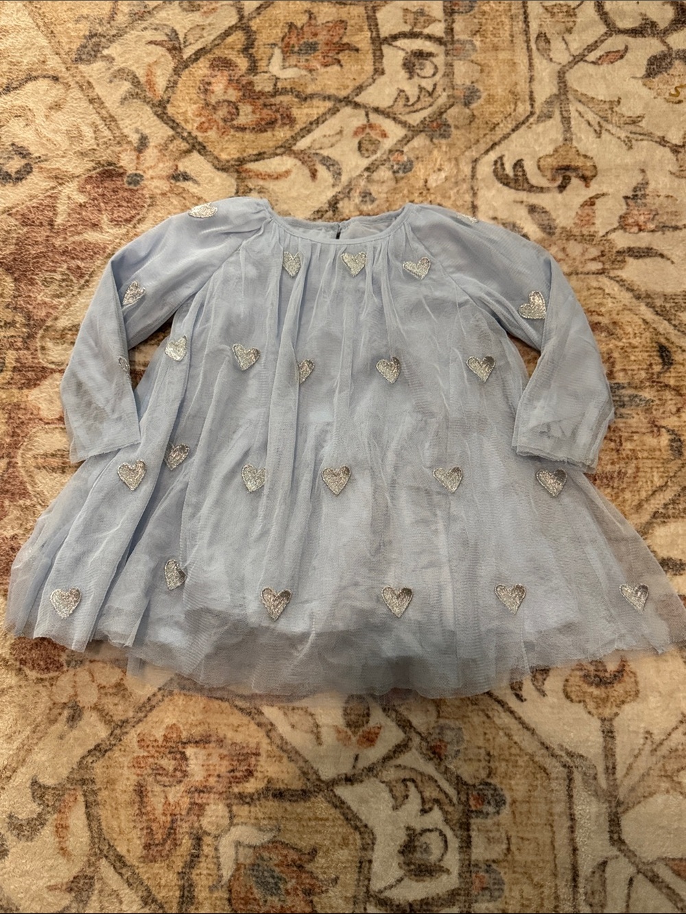 Stella McCartney Light Blue Infant Tulle Dress with Silver Heart Appliqués